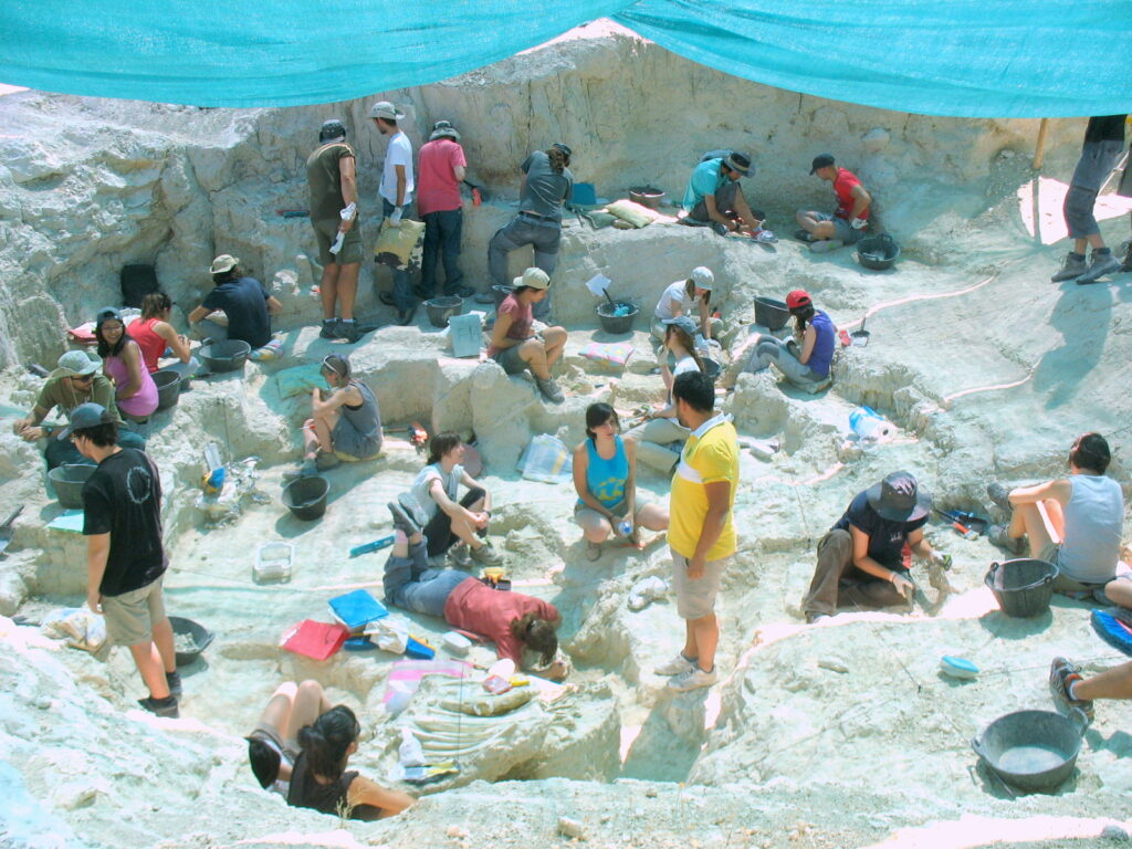 Excavación arqueológica con gente e
